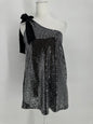 Black top with Silver Shimmer Sequins and One Shoulder Tie