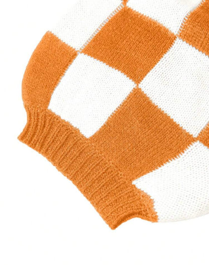 Orange and White Checkered Cardigan Sweater