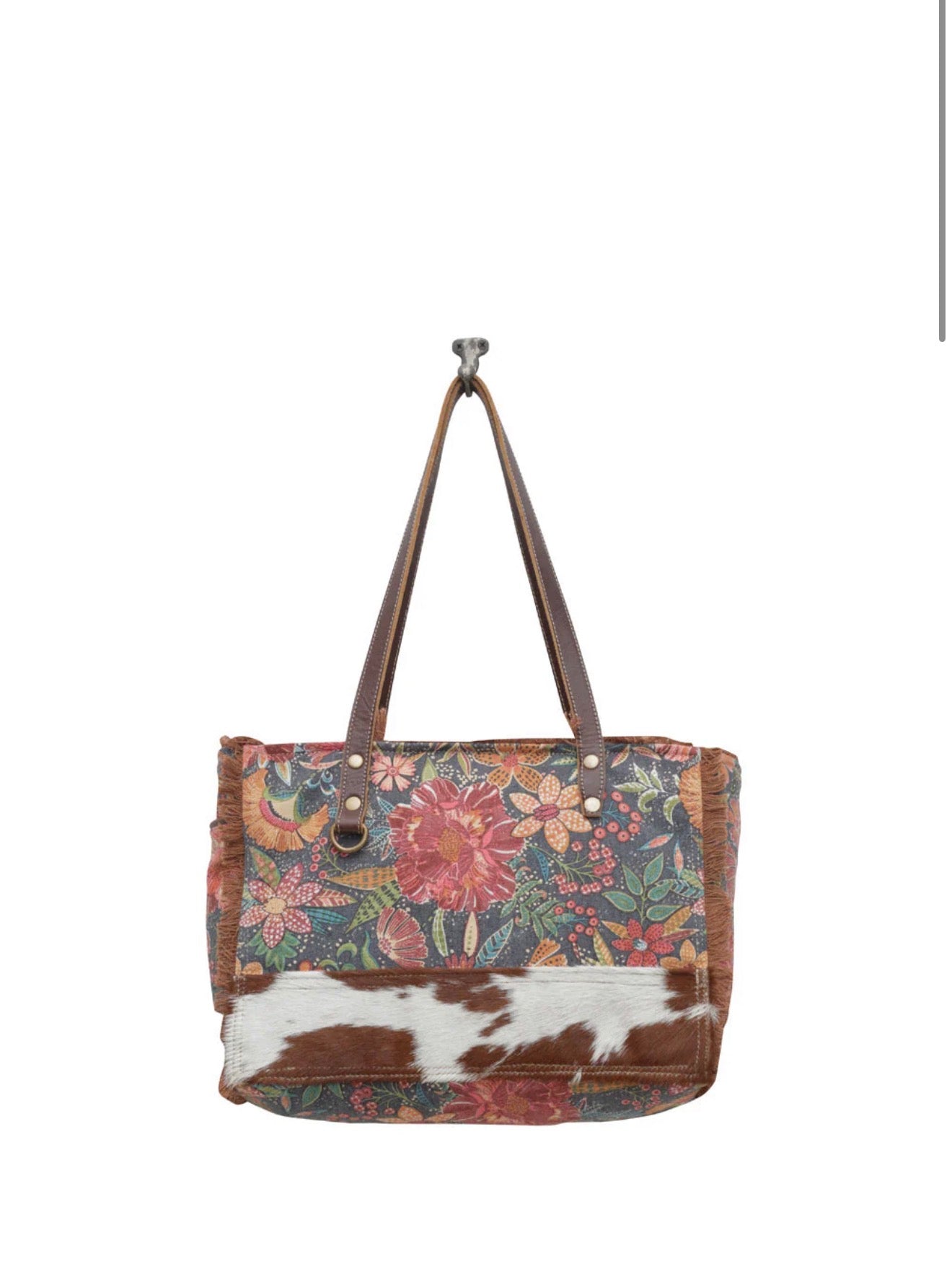 MY13 MYRA BRAND Unique Patchwork Style Double Strap Shoulder/Tote Bag with Real Cow Hair Detail