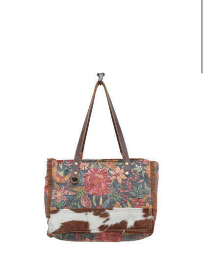 MY13 MYRA BRAND Unique Patchwork Style Double Strap Shoulder/Tote Bag with Real Cow Hair Detail