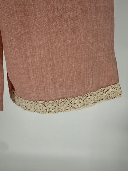 CH11 Toddler Children's Mauve 2 Pc Pant Set with Wide Leg Design and Antique Lace Collar and Trim