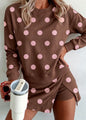 MLBP Brown and Pink Polka Dot Long Sleeve Crew Neck Skort Set