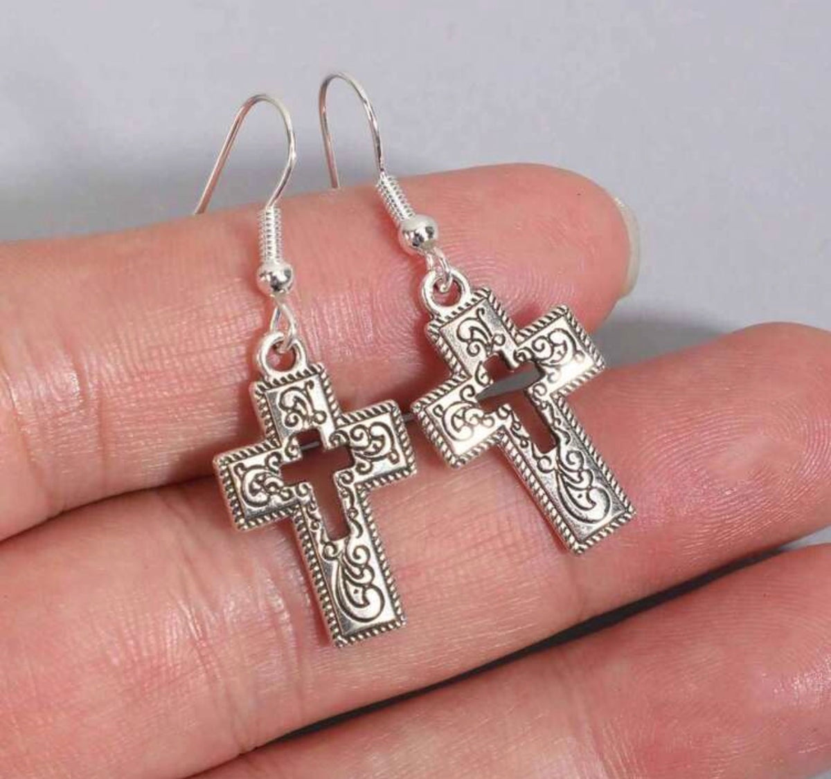 WCS Western Style Silver Cross Earrings
