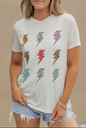 White Multi-Color Lightening Bolt Tee