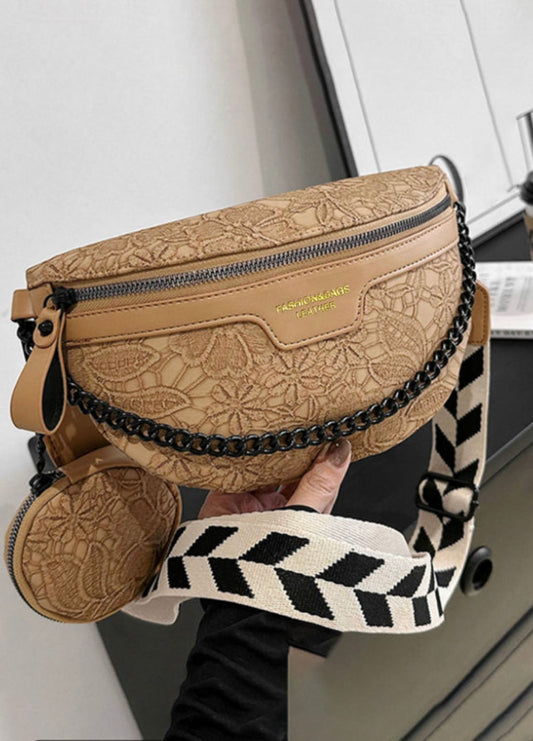 Tan Cross body Purse with Attached Change Purse