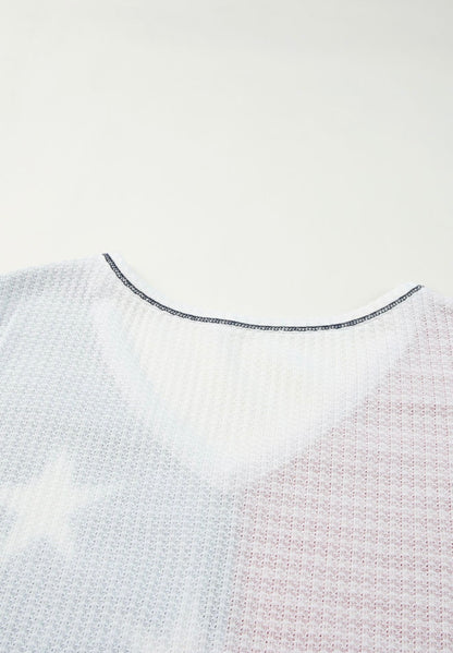 Red, white and blue stars and stripes V-neck short sleeve top
