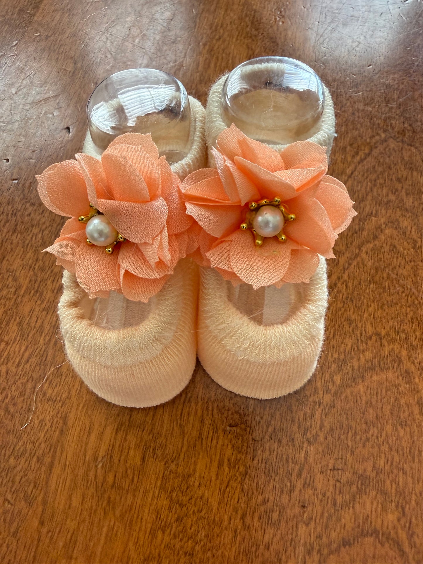 BB3 Infant Booties with Peach Flower Embellishment