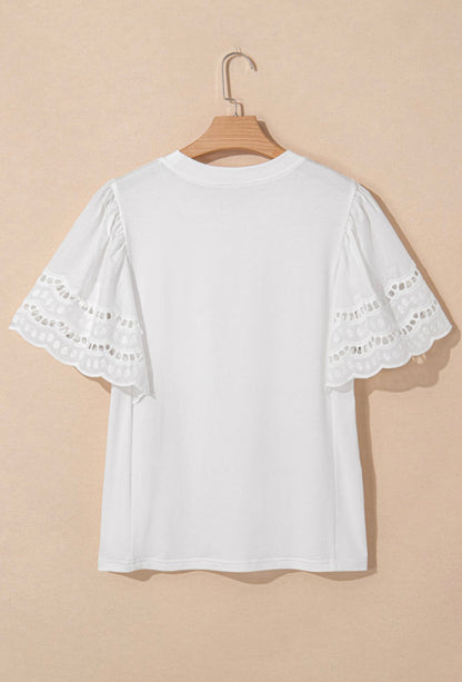 White Eyelet Ruffled Butterfly Sleeve Top