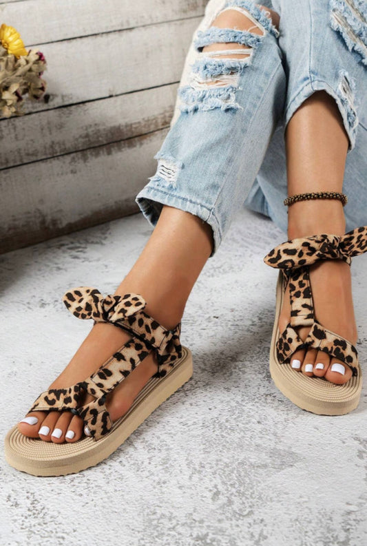 Animal Print Sandals with Accent Bow