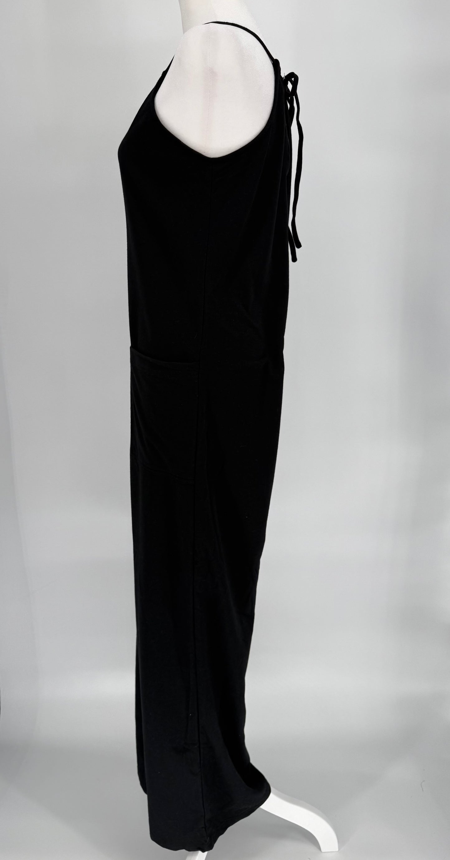 Black Loose Fit Overalls with Tie Neck