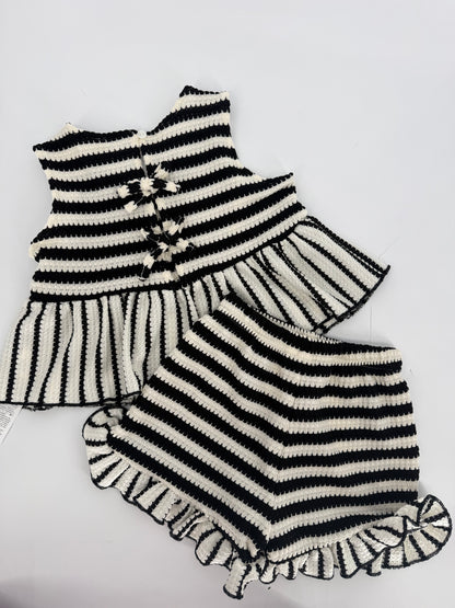 CH1 Children's Black and Cream Stripe 2pc Short Set with Bow Accents and Ruffle Hem