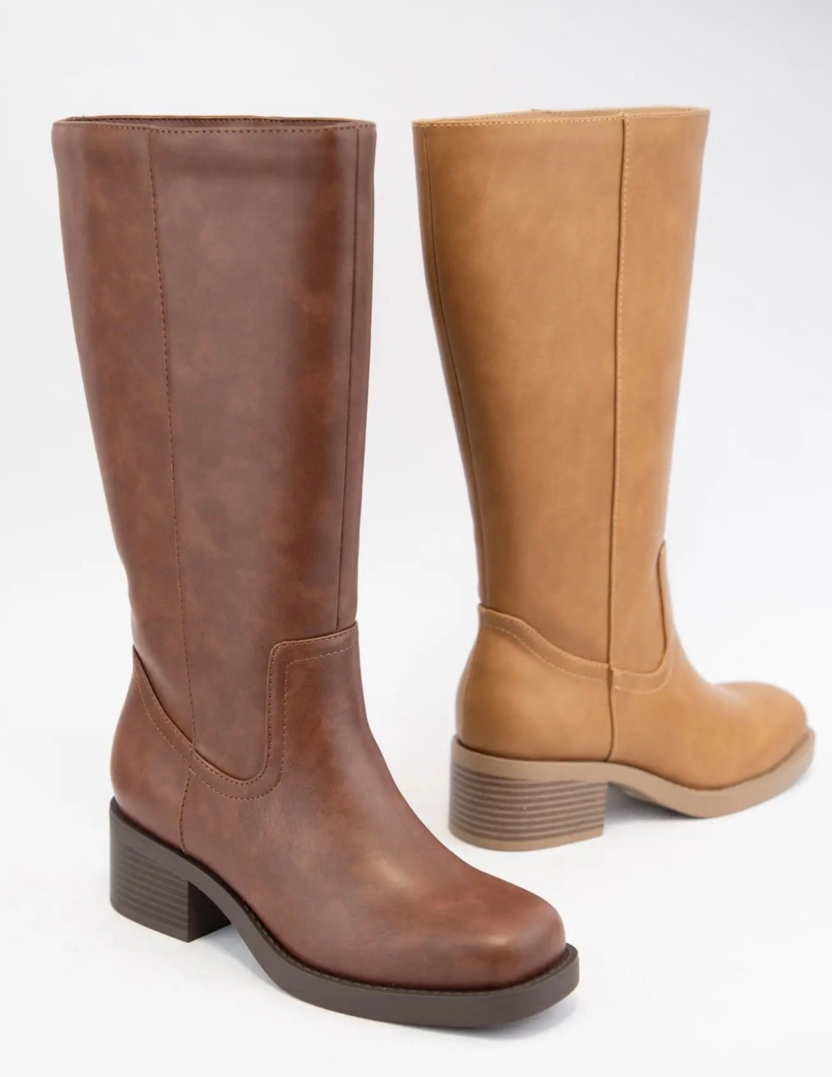 TCBF Tall Light Camel Boot with Block Heel