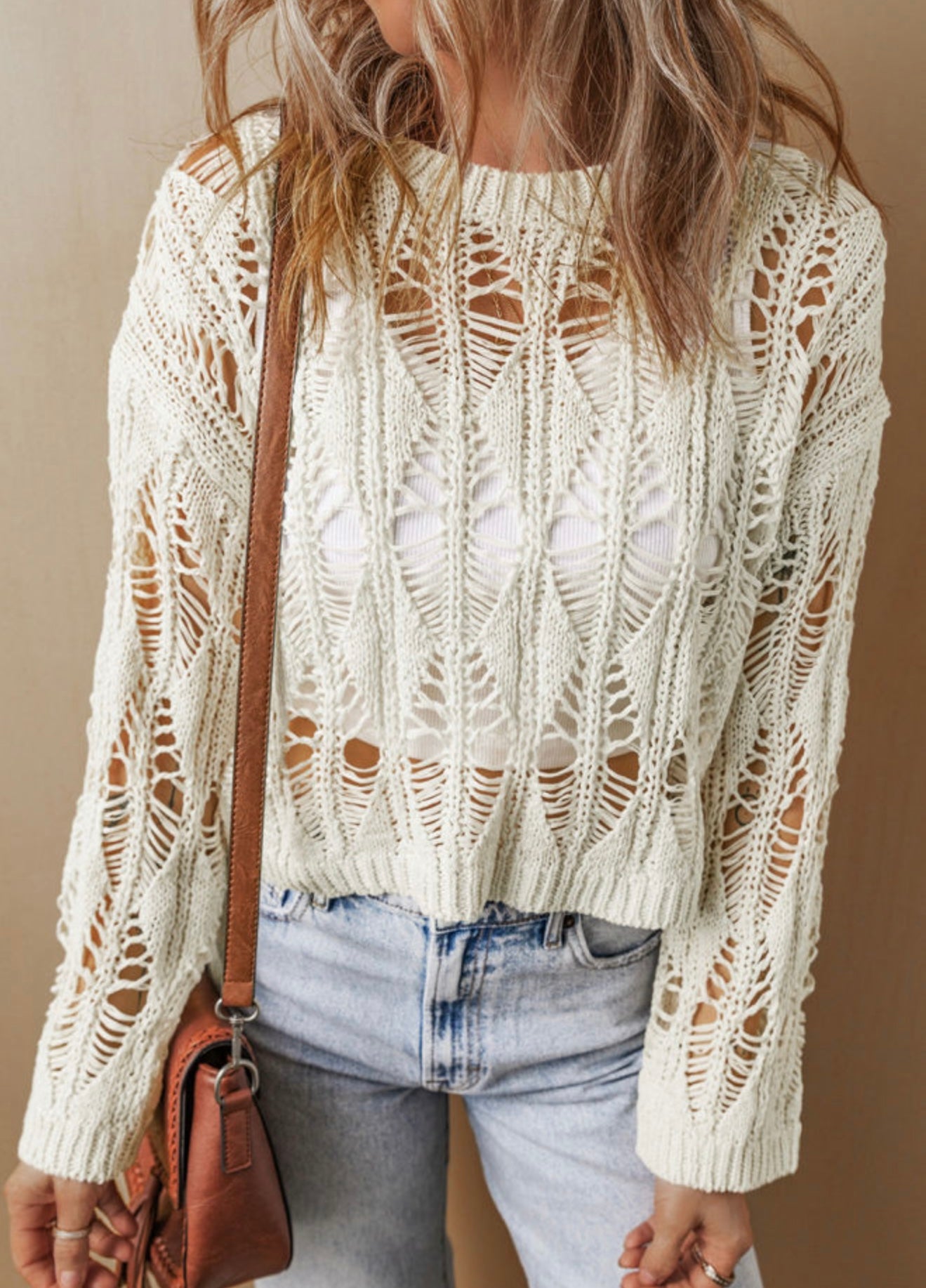 A37 Ivory Loose Woven Summer Sweater - Ivy's Gifts & Boutique