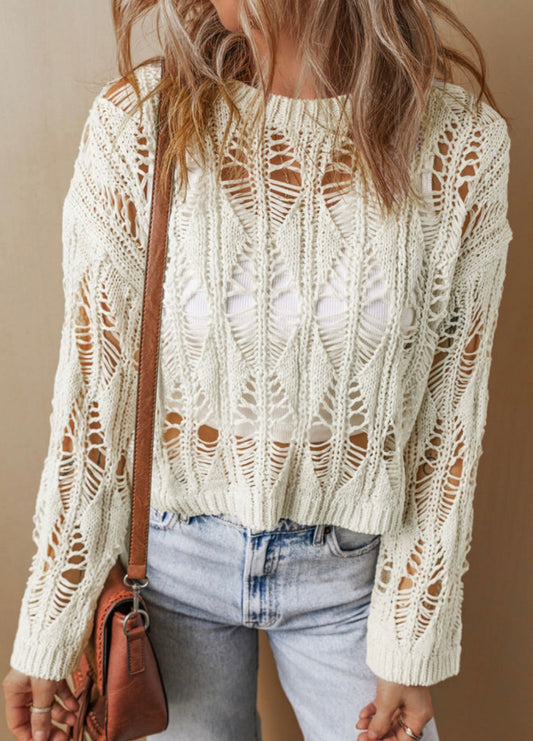 A37 Ivory Loose Woven Summer Sweater - Ivy's Gifts & Boutique