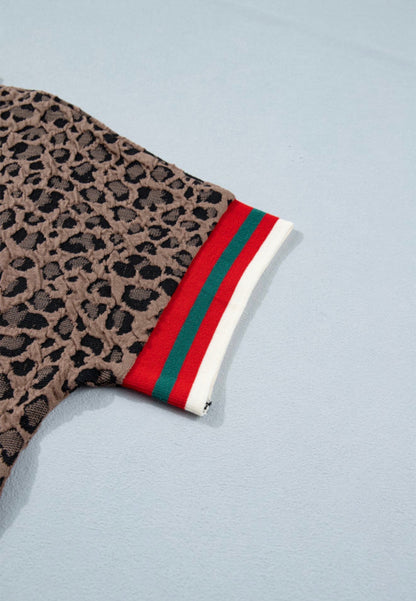 MLGR Animal Print Half Zip Top with Green and Red Accents