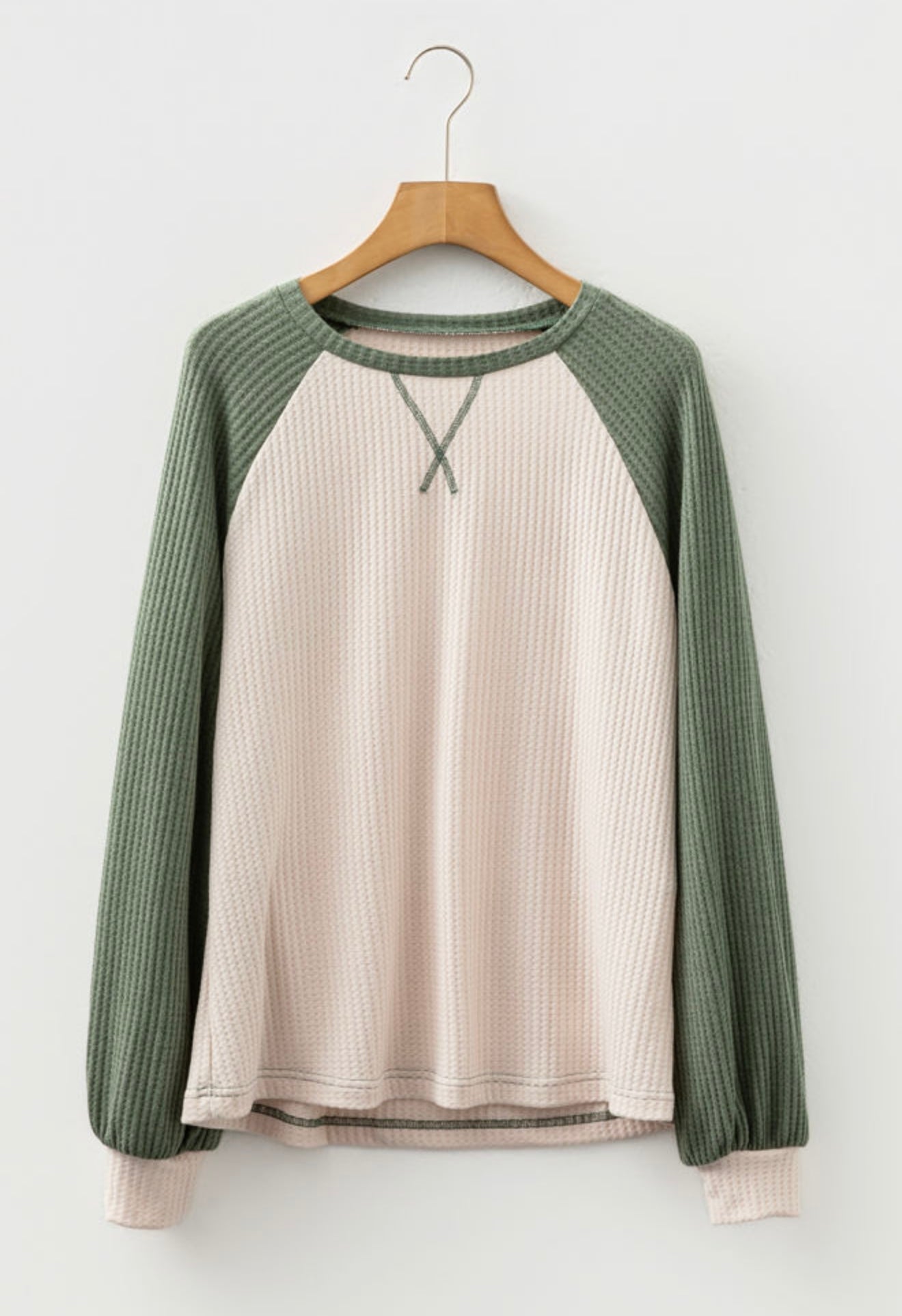 A34 Green And Cream Waffle Weave Top - Ivy's Gifts & Boutique