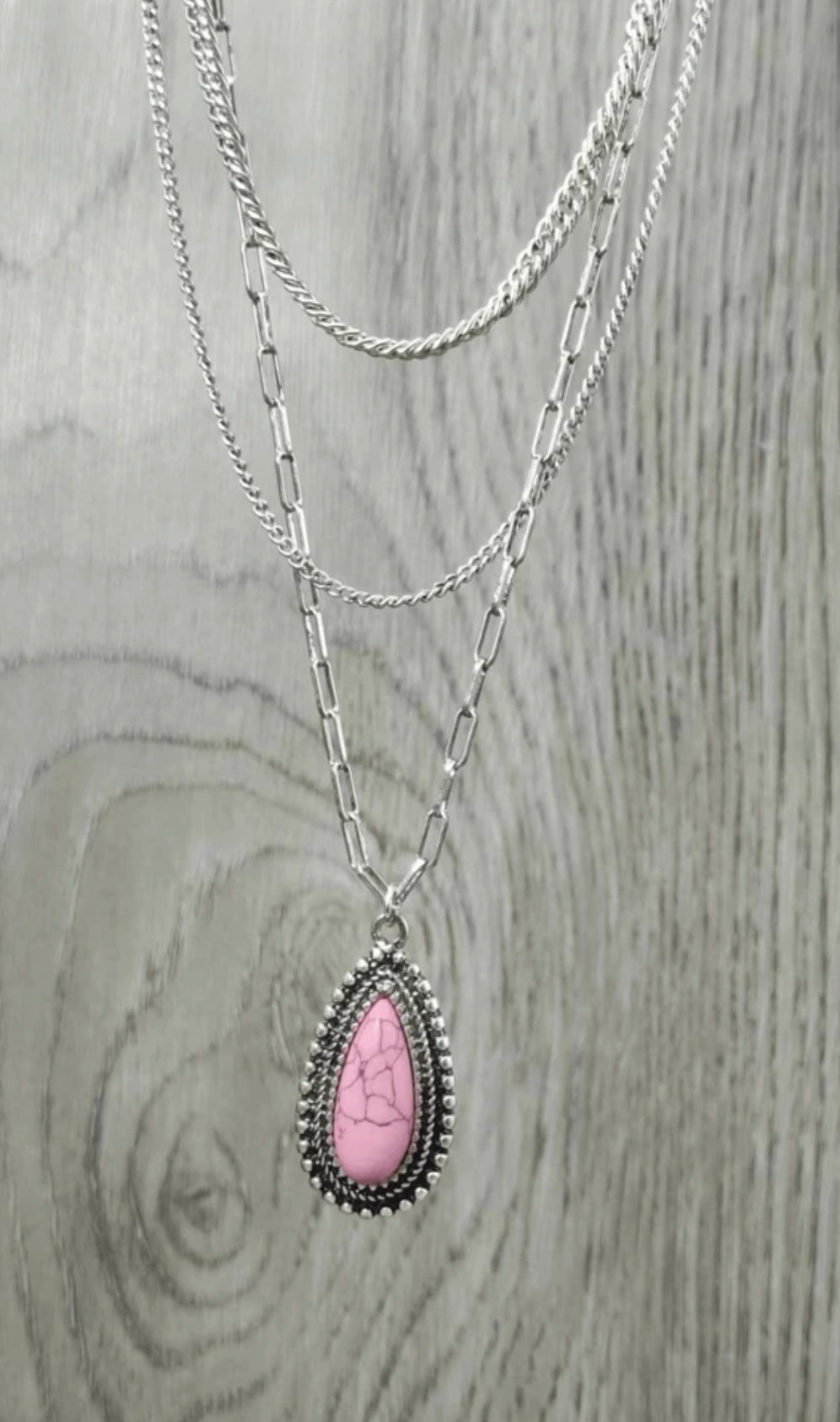 Faux Pink Turquoise Layered Necklace