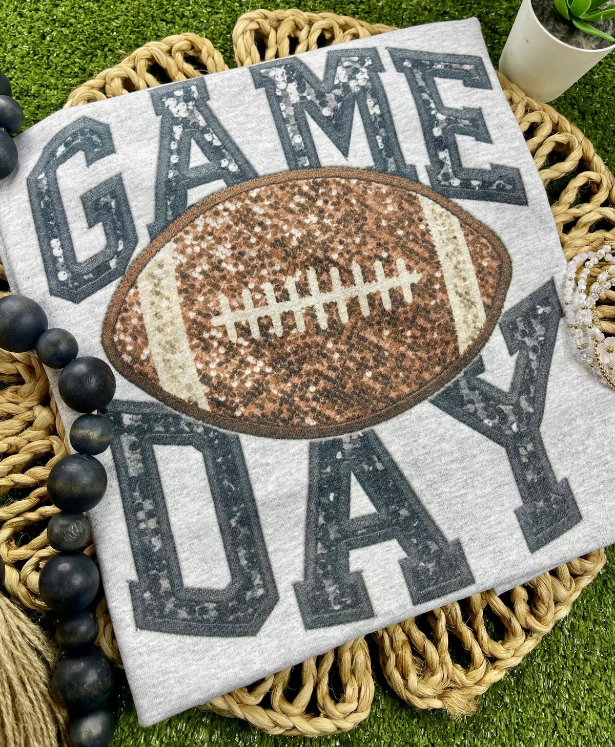 GDEF Game Day Faux Glitter Vintage Style T Shirt