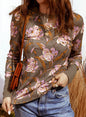 Brown floral top with All The Colors Of Fall and Button Cuff Details