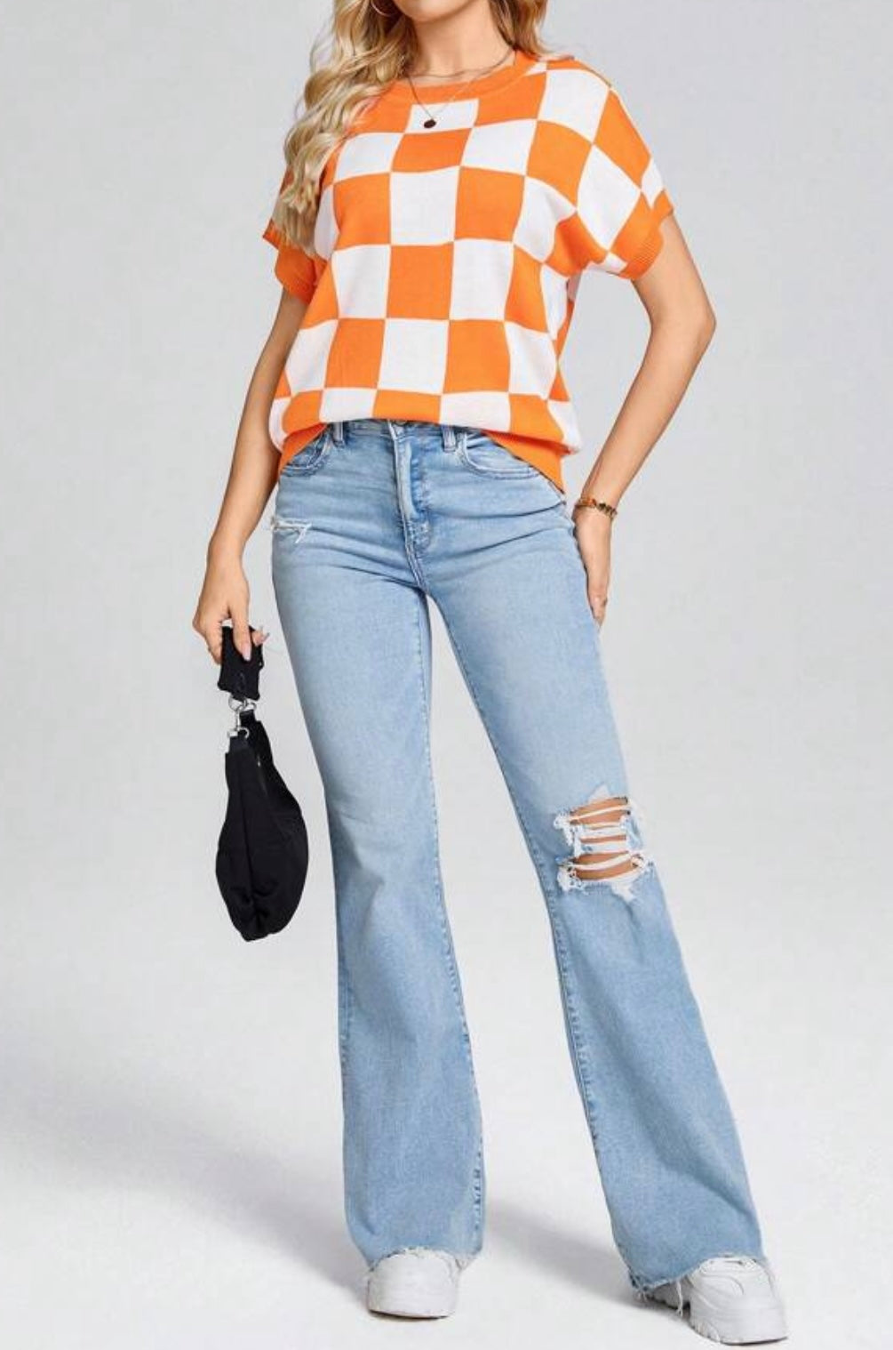 Orange and White Checkered Sweater
