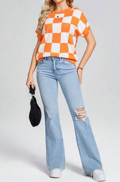 Orange and White Checkered Sweater
