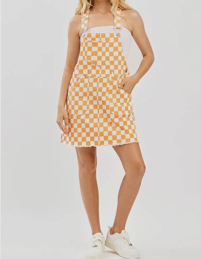 Checker Board Design Mini Overall Dress