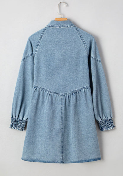 A16 Soft Denim Dress with Pearl Snap Buttons