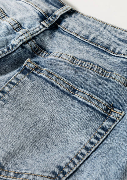 Light Wash Denim Jeans with Trendy Wide Hem