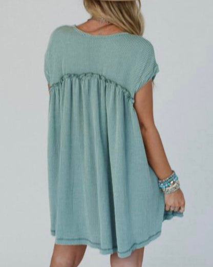 Ribbed Knit Blue Green Dress