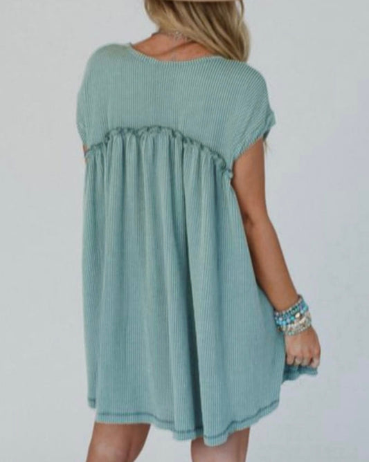 Ribbed Knit Blue Green Dress