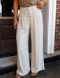 A71 White Pleated Drawstring Wide Leg Pants with Buttons - Ivy's Gifts & Boutique