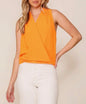TN11 Orange Game Day Criss Cross Sleeveless Delicately Pleated Elastic Waist Top