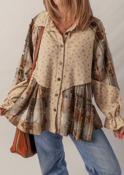 A51 Boho Style Patchwork Style Button Up Blouse - Ivy's Gifts & Boutique