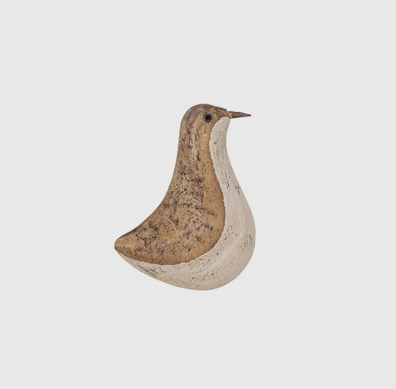 Wooden Bird with round white belly