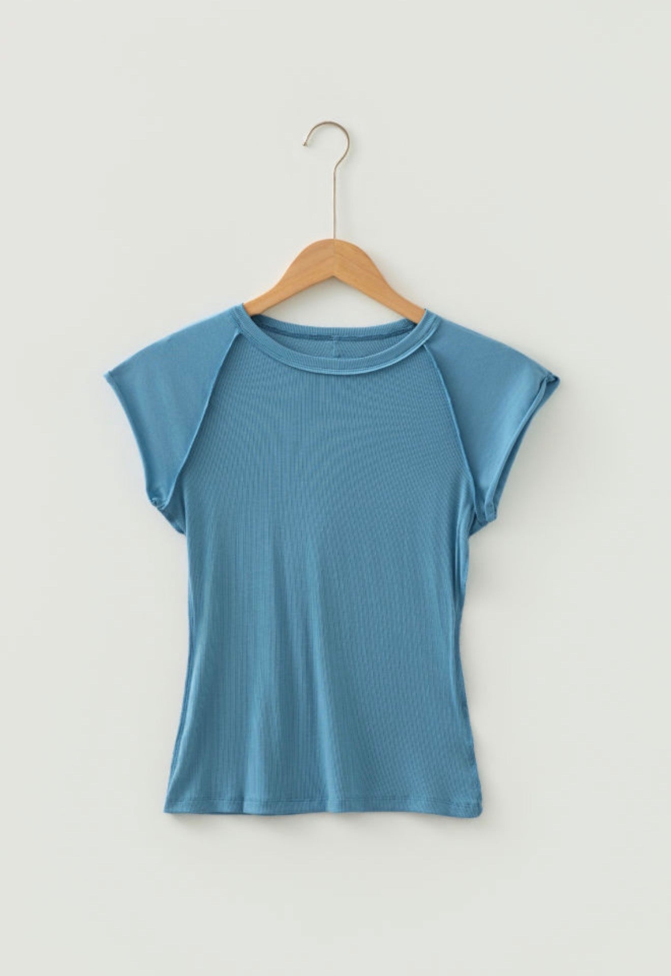ML34 Blue Back Seam Capped Sleeve Top