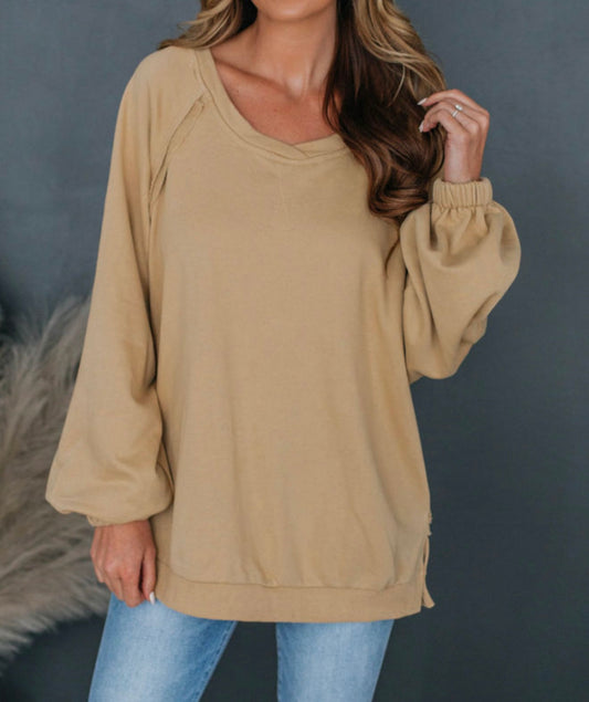 Beige sweatshirt w/v cut out back