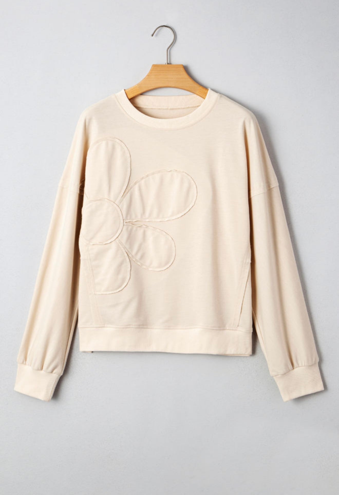 Cream Monochrome Flower Appliqué Top