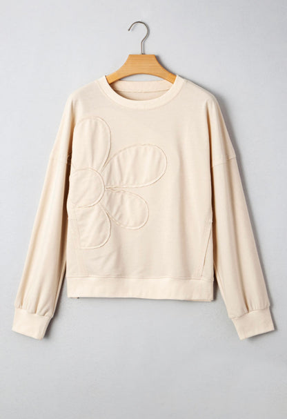 Cream Monochrome Flower Appliqué Top