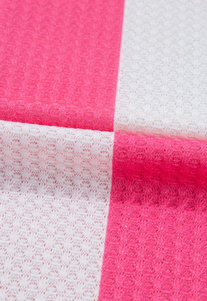 PP29 Hot Pink and White Rib Texture Checkerboard Top with Drop Shoulder and Short Sleeves