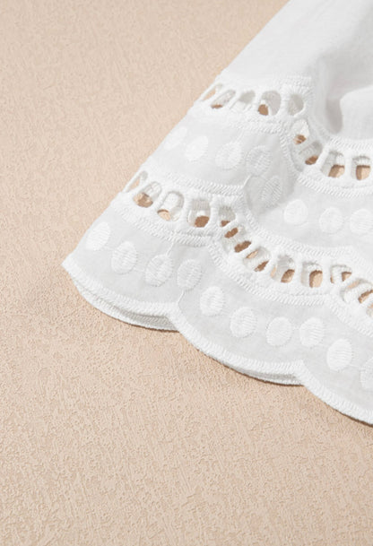 White Eyelet Ruffled Butterfly Sleeve Top