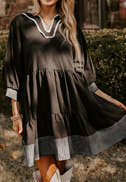 Black Dress with White Accent Stitching