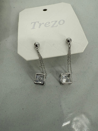 Trezo Silver Cube Crystal Earring