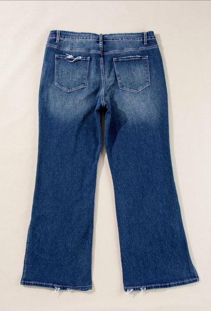 PP26 Blue Jeans with Side Seam Hem Splits and Flare Leg Design for Added Style