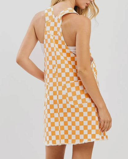 Checker Board Design Mini Overall Dress