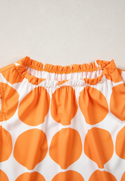 MLOC Orange and White Circle Design Sleeveless Blouse