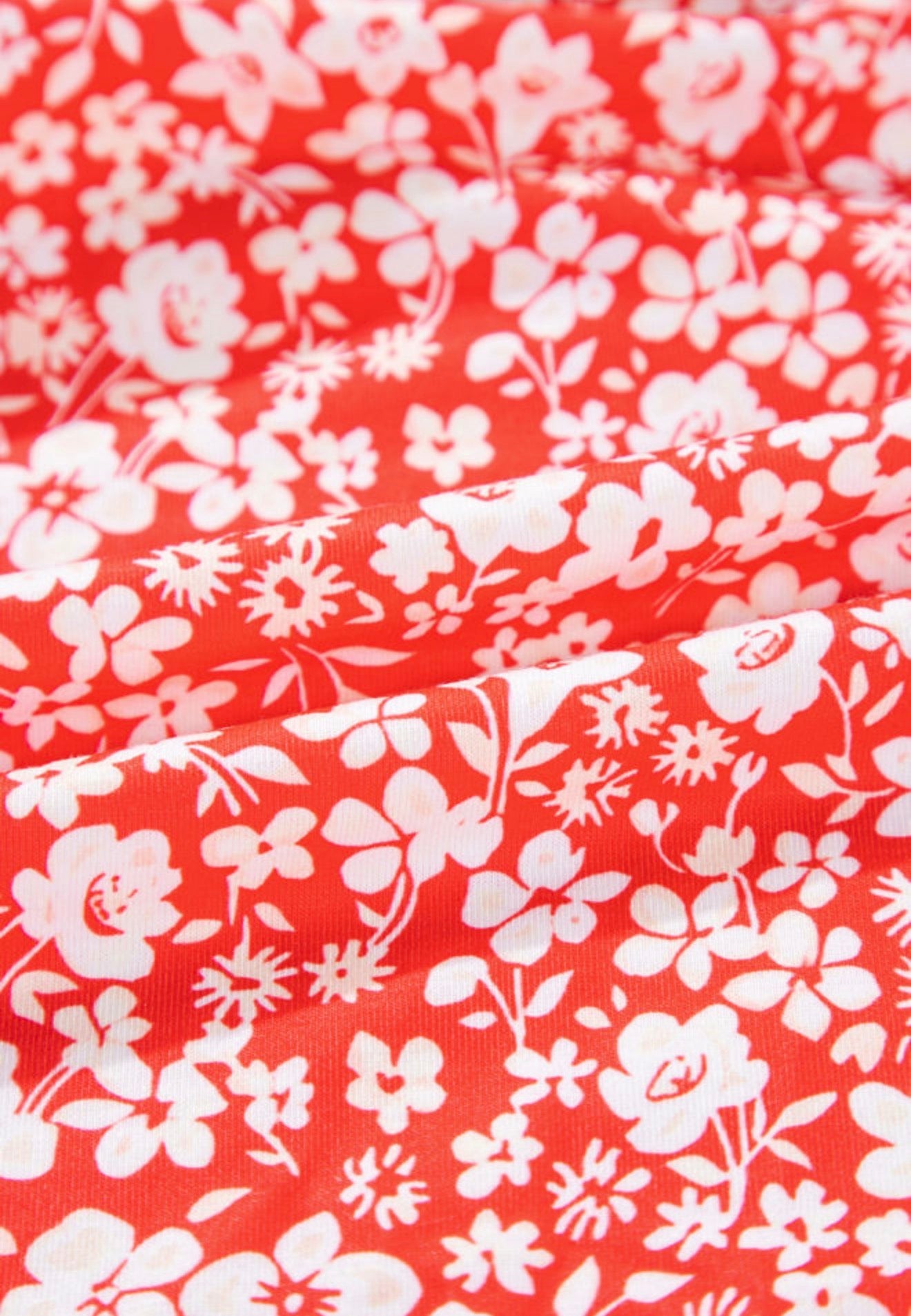 PP30 Red Flare Sleeve V Neck Top with White Floral Detail