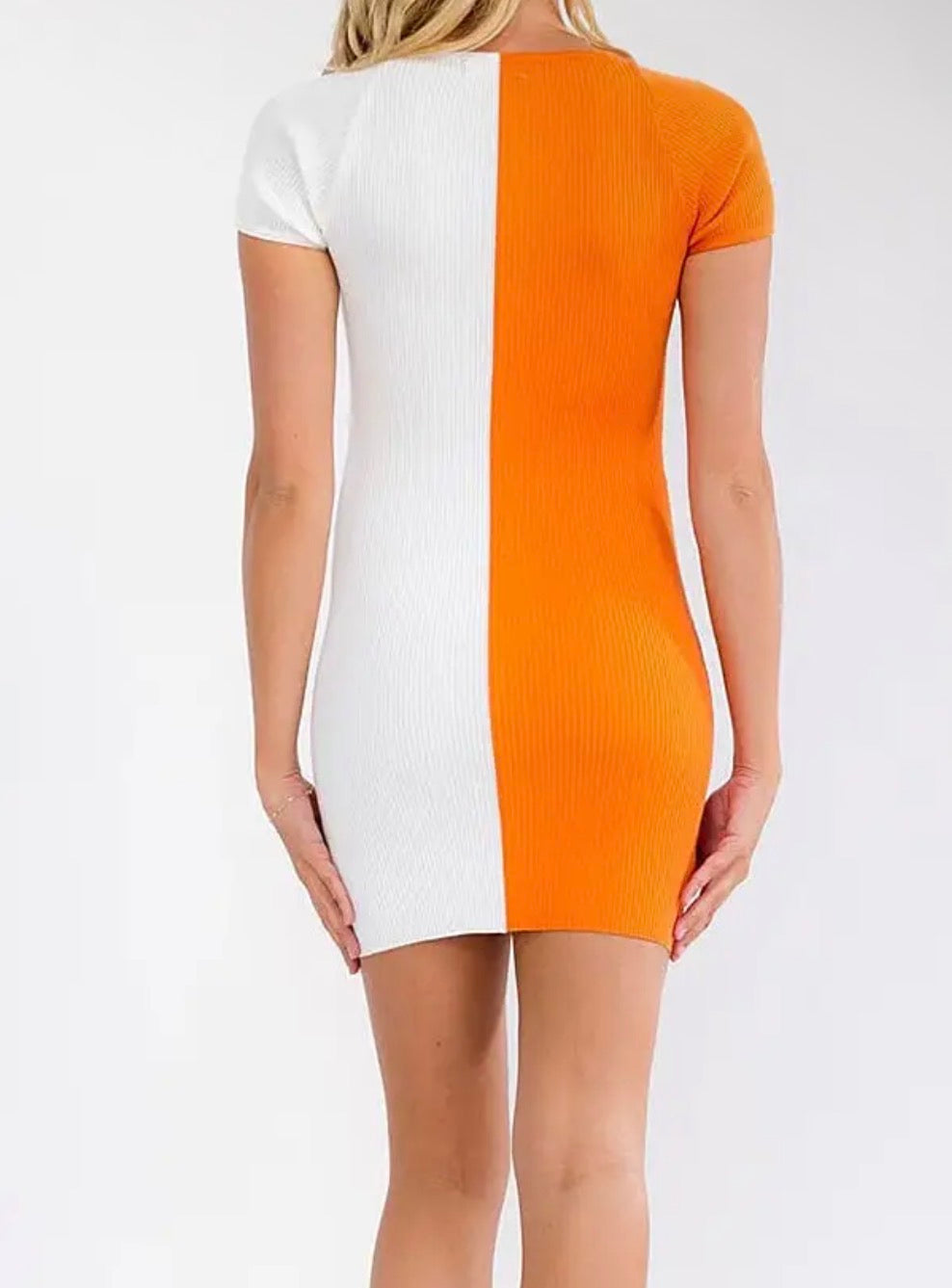 SFBCB Orange and White Ribbed sweater Dress with Sequin Football Embellishment