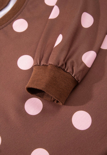 MLBP Brown and Pink Polka Dot Long Sleeve Crew Neck Skort Set