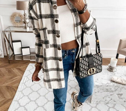 BWF Winter White and Black Flannel Shacket/Mini Dress Shirt