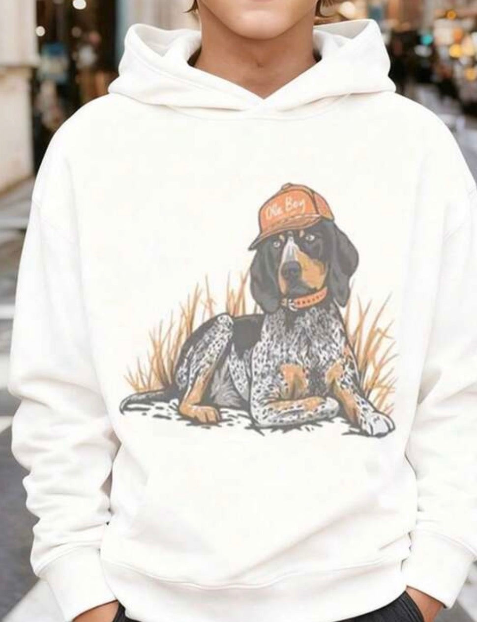 White hoodie featuring TNK1 Ole Boy Smoky graphic design, crafted by Ivy's Gifts & Boutique.